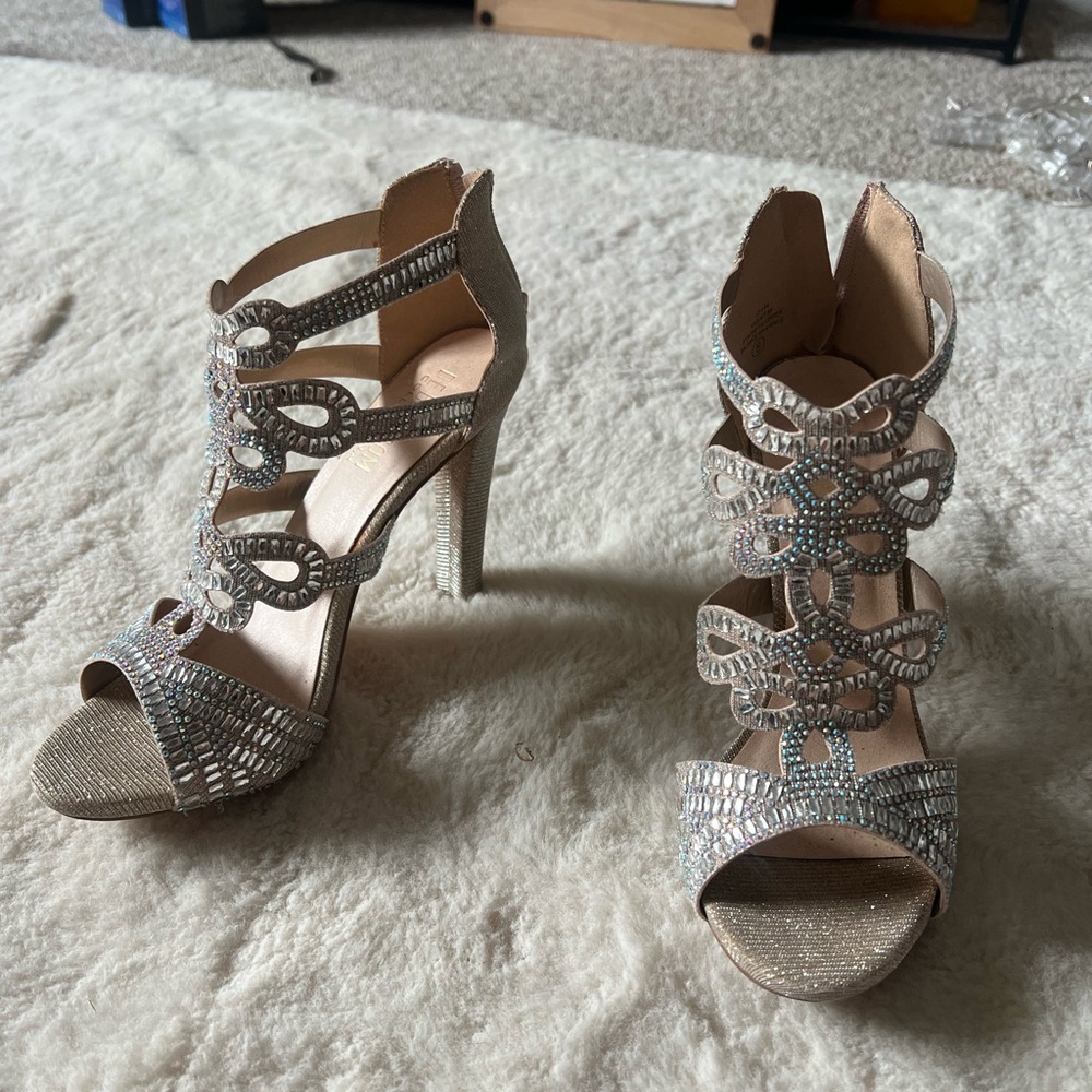 Embellished Open-Toe High Heel Sandals - Champagne